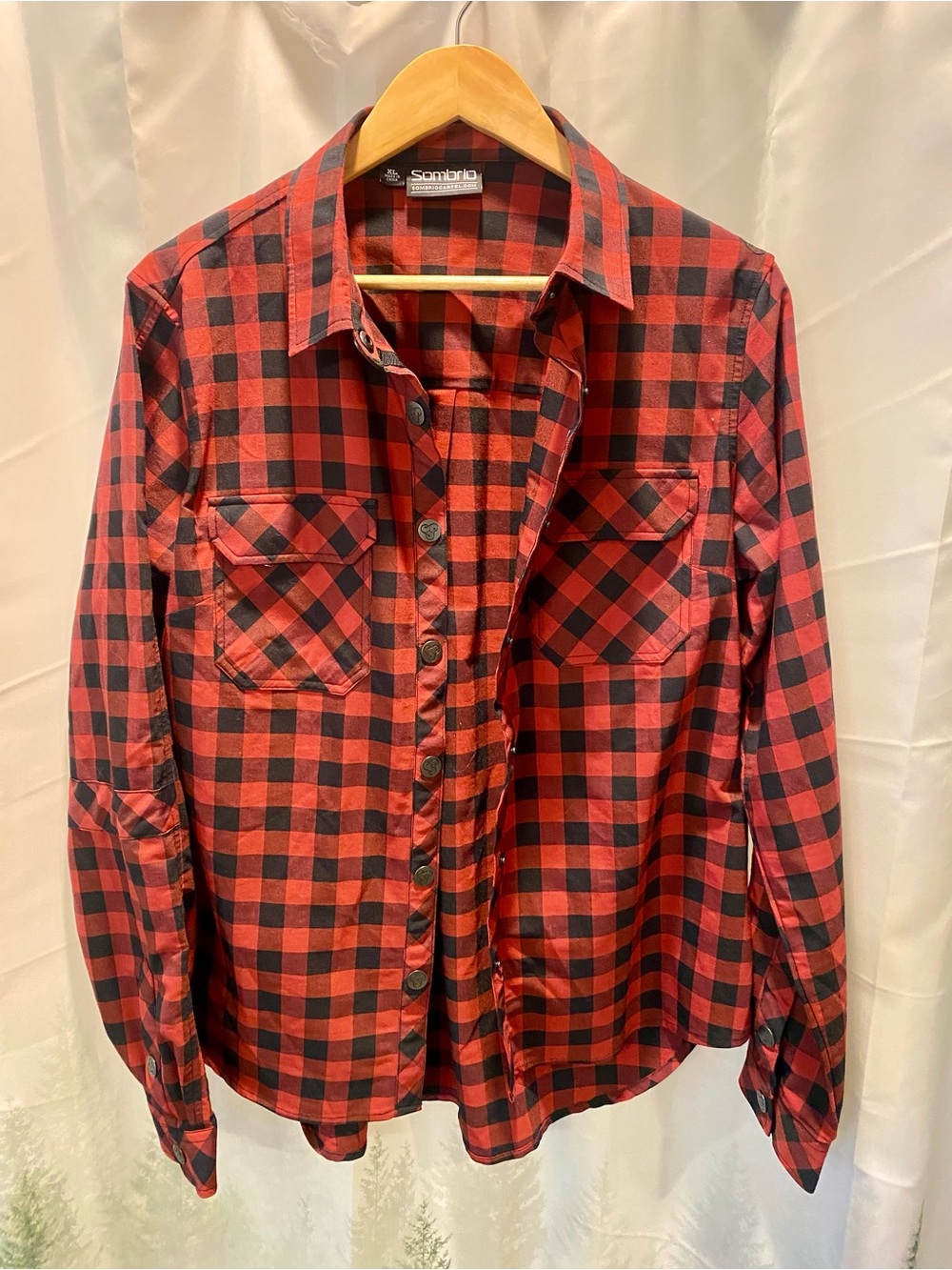 Sombrio Mountian Bike MTB Red and Black Buffalo Plaid Button-Down Shirt
